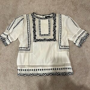 Topshop Embroidered Blouse with Puff Sleeves
